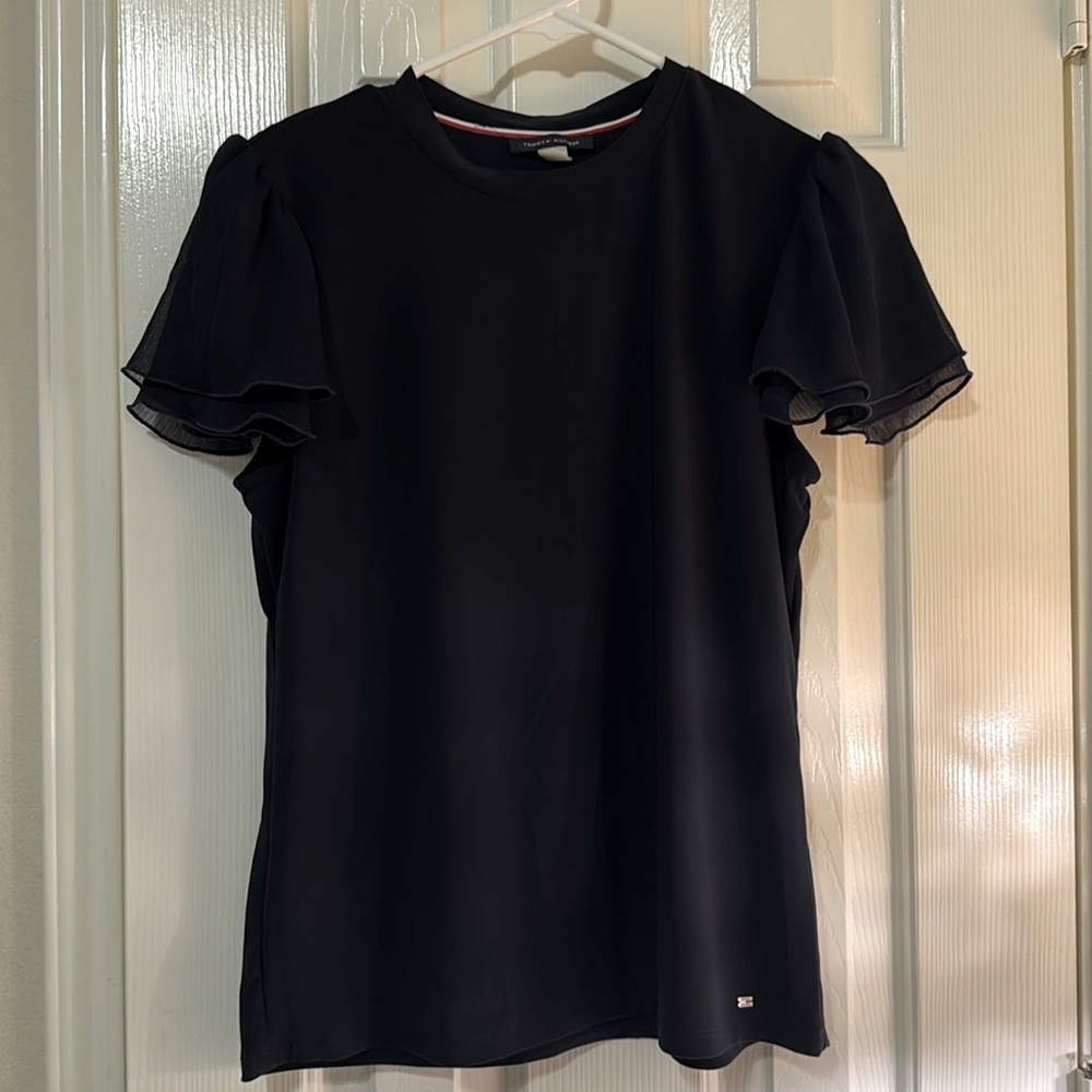 Tommy Hilfiger Stretch T-Shirt with Ruffle Sleeves